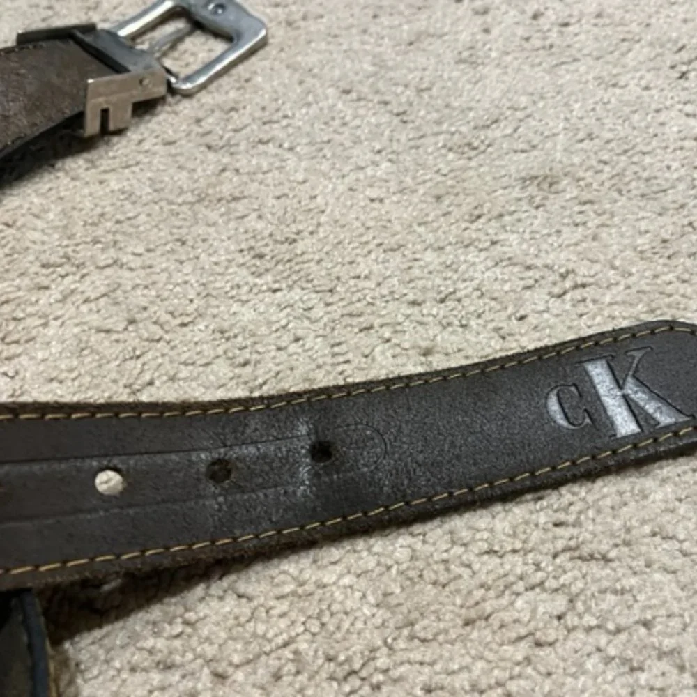 VTG Calvin Klein Western Style Brown Stitched Leather Belt 110cm XL